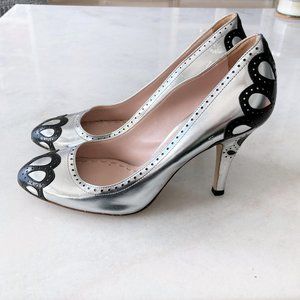 Miu Miu silver & black art deco high heel pumps, black cutout design (size 36.5)